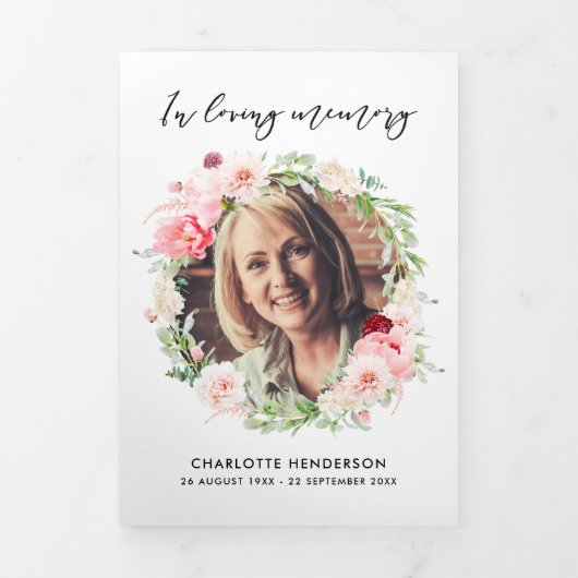 Pretty Pink Peonies 6 Page Triple Funeral Programm (Page de couverture)