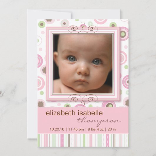 Pretty Pink Poka Dot & Stripes Baby Faire-part (Devant)