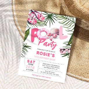 Pretty Pink Pool Party Girl Verjaardag Kaart