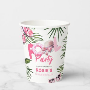 Pretty Pink Pool Party Meisje Verjaardag  Papieren Bekers