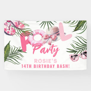 Pretty Pink Pool Party Meisje Verjaardag  Spandoek