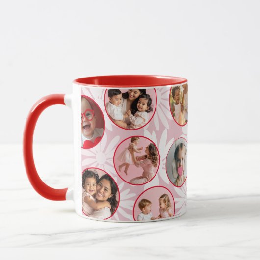 Pretty pink & Red Floral Photo Mug (Gauche)