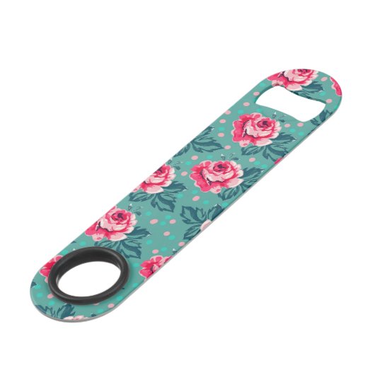 Pretty Pink Roses and Polka Dot Pattern on Teal (Devant angulaire)
