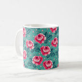 Pretty Pink Roses and Polka Dot Pattern on Teal Koffiemok (Voorkant links)