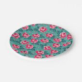 Pretty Pink Roses and Polka Dot Pattern on Teal Papieren Bordje (Gekanteld)