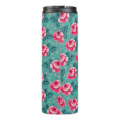 Pretty Pink Roses and Polka Dot Pattern on Teal Thermosbeker (Achterkant)