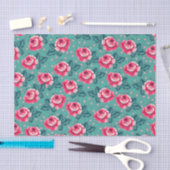 Pretty Pink Roses and Polka Dot Pattern on Teal Tissuepapier (Craft)