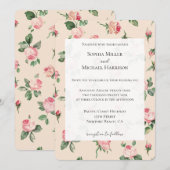 Pretty Pink Roses Floral Wedding Kaart (Voorkant / Achterkant)