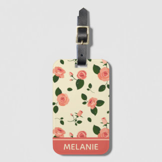 Pretty Pink Roses Pastel Pink Pattern Personalised Bagagelabel