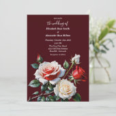 Pretty pink white red roses dark floral wedding kaart (Staand voorkant)