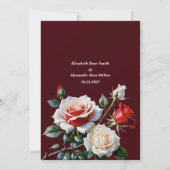 Pretty pink white red roses dark floral wedding kaart (Achterkant)