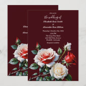 Pretty pink white red roses dark floral wedding kaart (Voorkant / Achterkant)