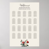 Pretty pink white red roses seating chart poster (Voorkant)