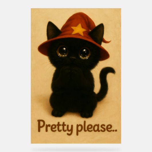 Pretty Please – Cute Black Cat with Wizard Hat (Recto)
