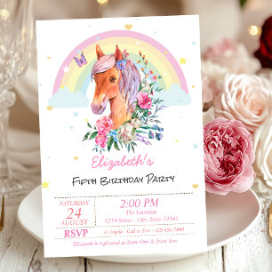 Pretty Pony Rainbow Stars Invitation Anniversaire