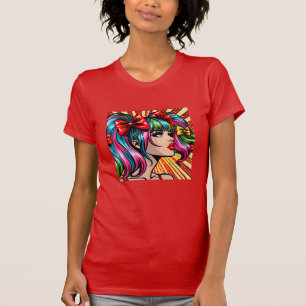 Pretty Pop Art Comic Girl Kleurrijke Ai Kunst T-shirt