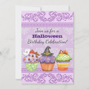 Pretty Purple Cupcakes Halloween Invitation