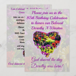 PRETTY PURPLE FLORAL 85E ANNIVERSAIRE INVITATION