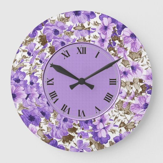Pretty Purple & White Floral Wall Clock Grote Klok (Voorkant)