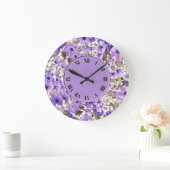 Pretty Purple & White Floral Wall Clock Grote Klok (Huis)