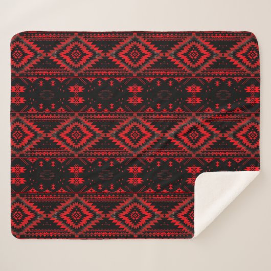 Pretty Red and Black Native American Pattern Sherpa Deken (Voorkant (horizontaal))