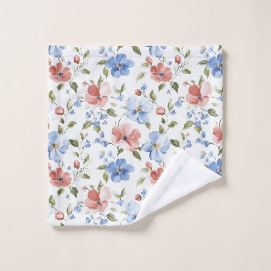 Pretty Red Blue Flowers Birthday (Gant de toilette)