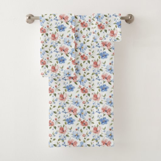 Pretty Red Blue Flowers Birthday Bad Handdoek (Insitu)