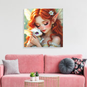 Pretty Red Haired Fairy with Dragon Canvas Afdruk (Insitu (Woonkamer))