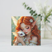 Pretty Red Haired Fairy with Dragon Kaart (Staand voorkant)