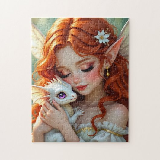 Pretty Red Haired Fairy with Dragon Legpuzzel (Verticaal)