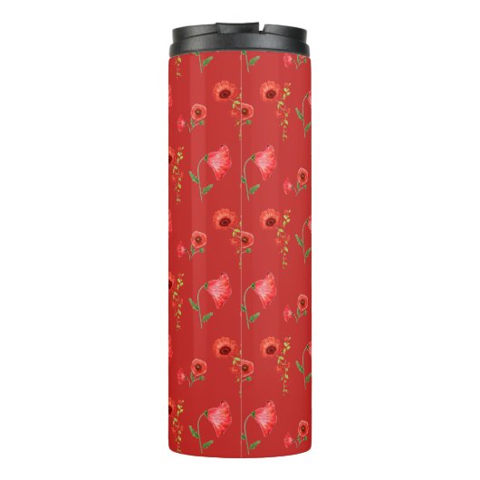 Pretty Red Poppies Pattern Personalised Thermosbeker (Achterkant)
