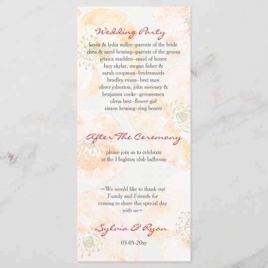 Pretty Red Poppies programmes de mariage floral (Dos)