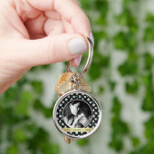 Pretty Retro Floral Black Pattern Photo Sleutelhanger (Hand)