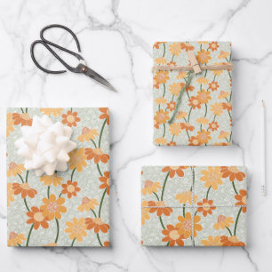 Pretty retro muted 1970s flowers inpakpapier vel