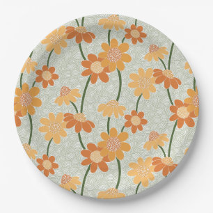 Pretty retro muted 1970s flowers papieren bordje