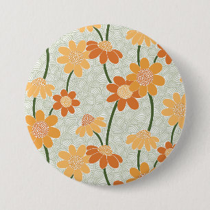 Pretty retro muted 1970s Flowers Ronde Button 7,6 Cm