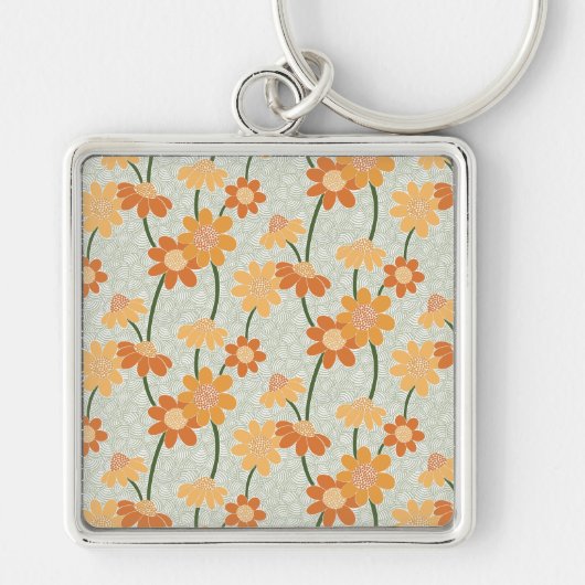 Pretty retro muted 1970s flowers sleutelhanger (Voorkant)