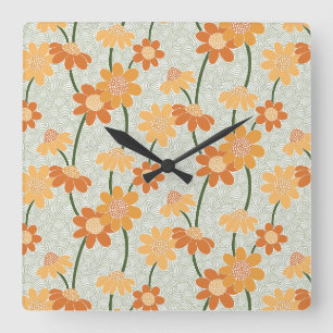 Pretty retro muted 1970s flowers vierkante klok