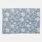 Pretty Romantic Blue Cream Flowers   Theedoek (Horizontaal)