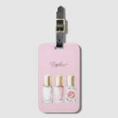 Pretty Rose Blush Pink Floral Nail Polish Bagagelabel (Voorkant (verticaal))