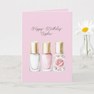 Pretty Rose Blush Roze Bloem Nagellak Verjaardag Kaart
