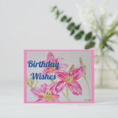 Pretty Rose Lily Aquarelle Anniversaire Carte post (Debout devant)