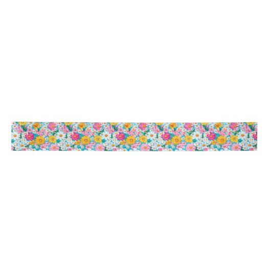 Pretty Roze en Blauwe Retro Bloemen Lint (Voorkant)