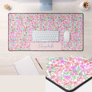 Pretty Roze en Oranje Bloemstuk Aangepaste Naam Bu Bureaumat