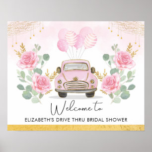 Pretty Roze Gouden Drive Thru Bruidsdouche Welkom Poster