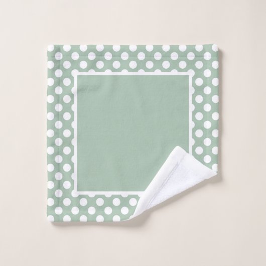 Pretty Sage Vert Polka Pot Blanc (Gant de toilette)