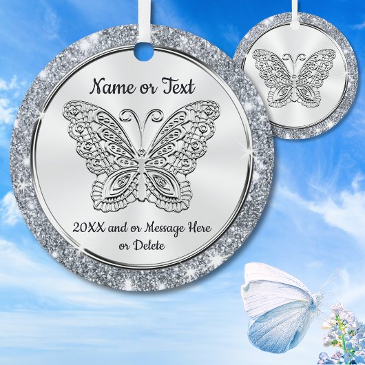 Pretty Silver, Butterfly Christmas Tree Ornaments Keramisch Ornament