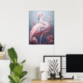 Pretty Surreal Abstract Roze Flamingo op Grijs Poster (Thuiskantoor)