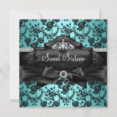 Pretty Tiara & Bow Teal Sweet 16 Uitnodiging (Voorkant)