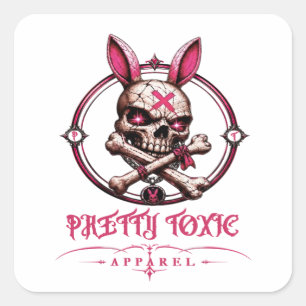 Pretty Toxic Skull Bunny Dames Pastel Goth Streetw Vierkante Sticker